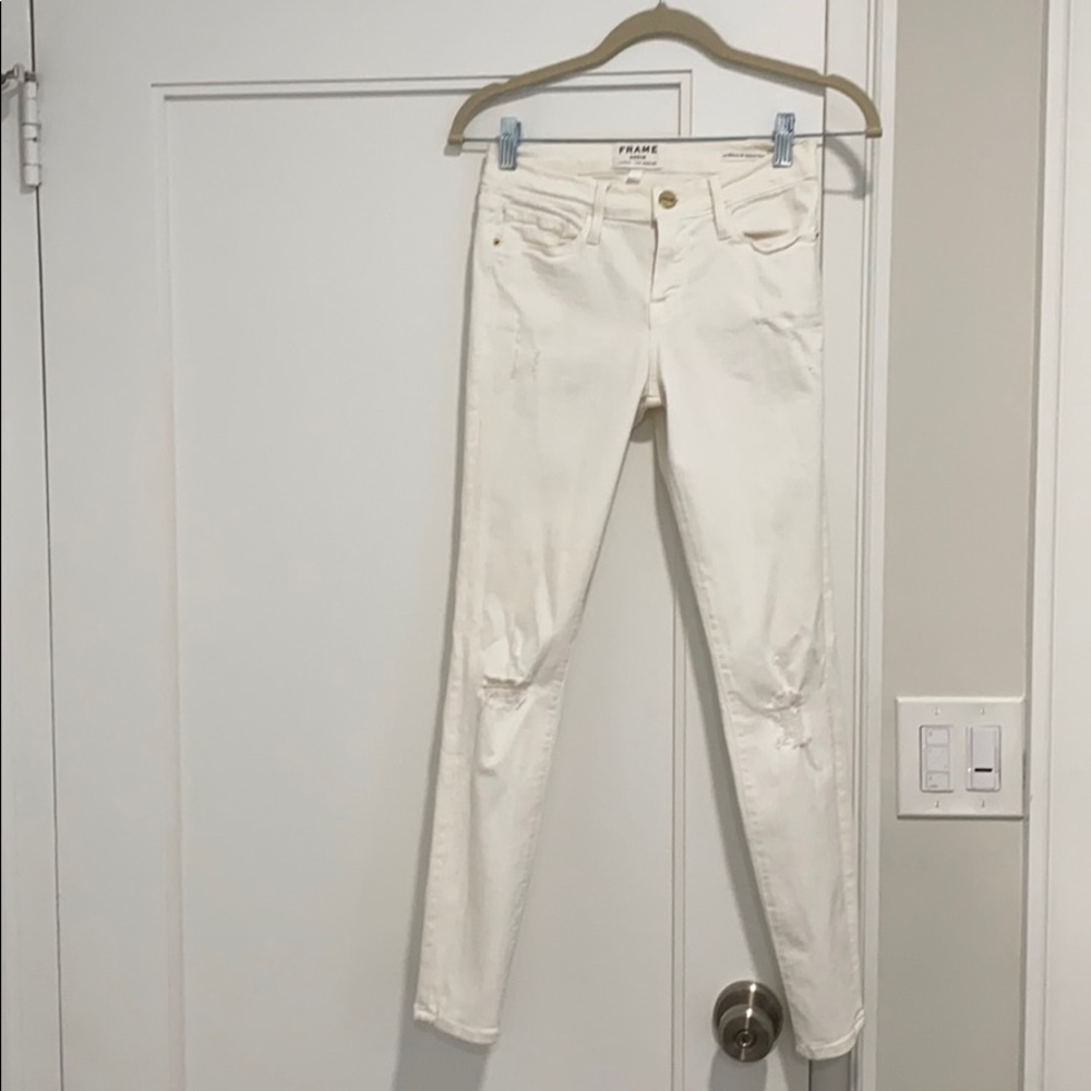 Frame White Ripped Stretch Skinny Jean